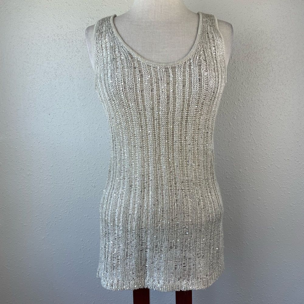 Sisters Wool Blend Loose Knot Sequined Tank Sweater Top Size M EUC